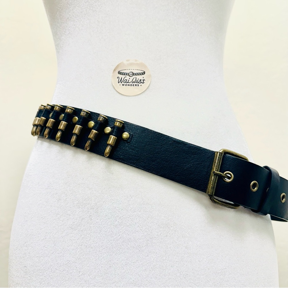 Y2K Black and gold bullet leather belt